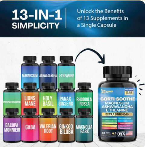 Ultimate Corti-Soothe Balance: Stress Relief, Calm, and Cognitive Boost - 60 Caps